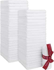 HOMEXCEL Microfiber Washcloths 50 Pack, Highly Absorbent and Soft Face Towel, Multi-Purpose White Wash Cloths for Bathroom, Hotel, Spa, Gym, and Kitchen, 12x12 Inch