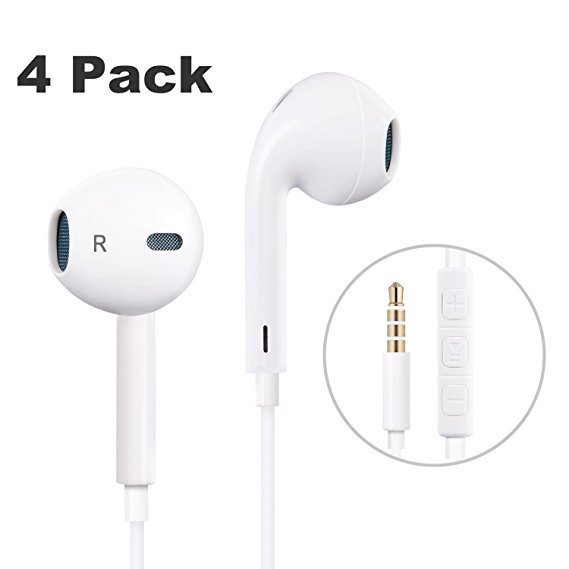 iPhone Headphones,Everdigi 4Pack Earbuds Earphones with Built-in Mic for iPhone 6/6 Plus,6s/6s Plus,iPhone SE 5s 5c,iPad/iPod,Smartphone and other devices with 3.5mm audio port(Upgraded White)