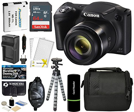 Canon PowerShot SX420 IS Digital Camera (Black) with 20MP, 42x Optical Zoom, 720p HD Video & Built-In Wi-Fi   64GB Card   Reader   Grip   Spare Battery and Charger   Tripod   Complete Accessory Bundle