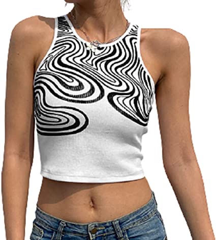 Women Cute Printed Crop Tank Top Y2k Graphic Cami Skinny Sleeveless Vest, E-Girl Clothing for Teen Girls