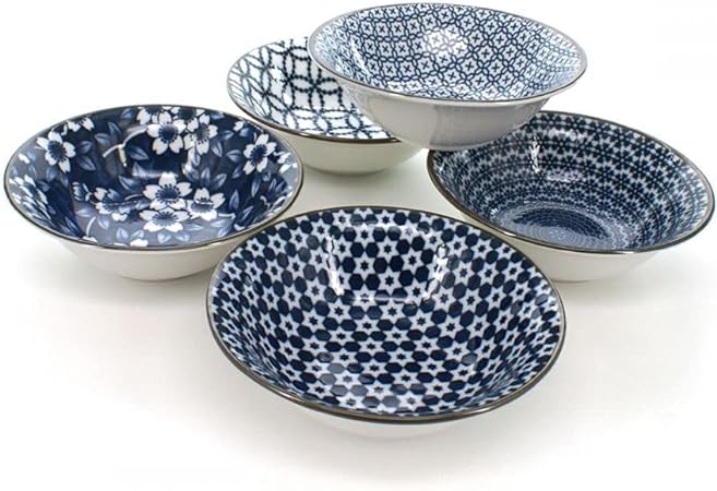JapanBargain 4685, Set of 5 Japanese Porcelain Bowl Set Gift Set,Traditional Japanese Inspired Pattern Bowls, Made in Japan, 5-5/8" Diameter