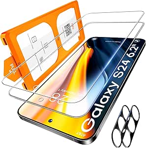 LϟK [2 2] for Samsung Galaxy S24 Screen Protector-2Pcs Tempered Glass Film 2Pcs Camera Lens Protector Dusting-Install Frame [Support Fingerprint Unlock] Drop-Proof HD Film for S24