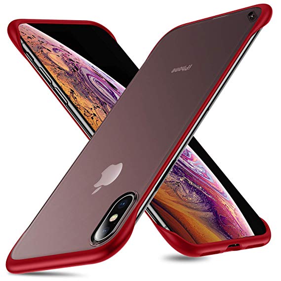 MSVII Slim fit iPhone Xs iPhone X Case, Translucent Matte Texture Design Hard Plastic Back Cover & TPU Shock Bumper Corners for iPhone X/Xs 5.8" (Free Metal Ring and Screen Protector), Red