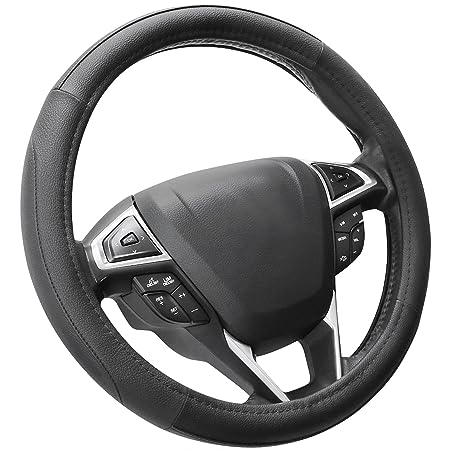 SEG Direct Black Microfiber Leather Auto Car Steering Wheel Cover Universal 15 inch