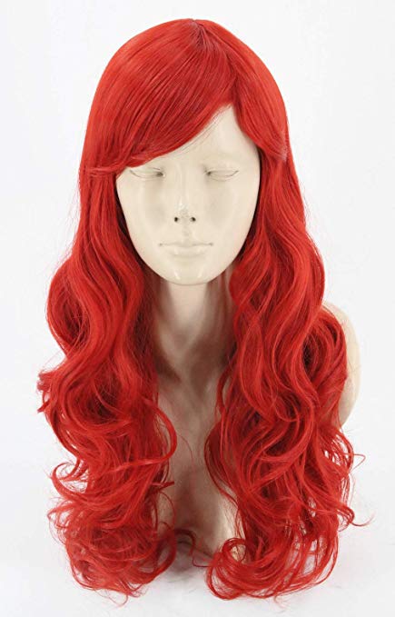 Topcosplay Ariel Wig for Kids Girls Child Long Red Wavy Princess Halloween Costume Wigs