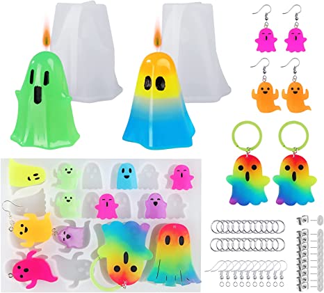 LET'S RESIN Ghost Shape Resin Earring Molds, Silicone Molds for Epoxy Resin with Earring Accessories, Jump Rings, Epoxy Resin Molds for DIY Keychain, Table Decoration, Earring