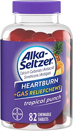 Alka-Seltzer Heartburn Plus Gas Relief Chews, Tropical Punch, Multi Size 1 Pack (82 Ct Total) xe#W