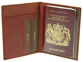 Visconti Genuine Leather Passport & Credit Card Holder Wallet Cover Case - 2201 (Brown)