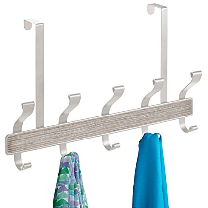 mDesign Over the Door 10-Hook Rack for Coats, Hats, Robes, Towels -Satin/Gray Wood Finish