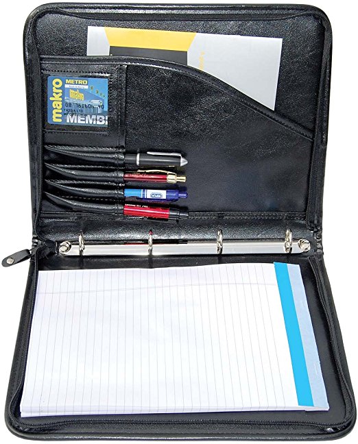 A4 Conference Folder Zipped Folio Case Pu Leather Business Organiser Ring Binder