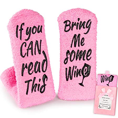 Wine Gifts for Women Her, Christmas Present Funny Gifts for Mom Grandma Friend, Birthday Gift Ideas, If You Can Read This Bring Me Some Wine Socks, Stocking Stuffers Wine Accessories Gift Boxes - Pink