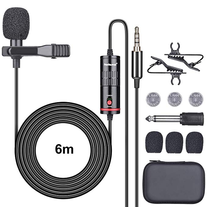 2in1 Switchable Mobile Cell Phone/DSLR Camera Camcorder Lavalier Microphone Lapel Mic for Studio Video Recording Live Streaming Vlogging YouTube Podcast Commentary Anchorperson -3.5mm Jack/ 6M Cord