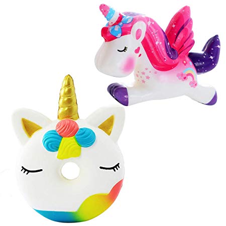 PintreeLand Unicorn Squishy Pack of 2 Kawaii Cute Donut Unicorn Squishies Prime Scented Medium Slow Rising Squishy Toys Gift for Kids Girls