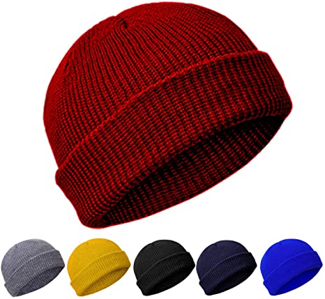 Cooraby Trawler Beanie Hat Knit Cuff Short Fisherman Beanie Roll up Edge Skullcap for Men Women