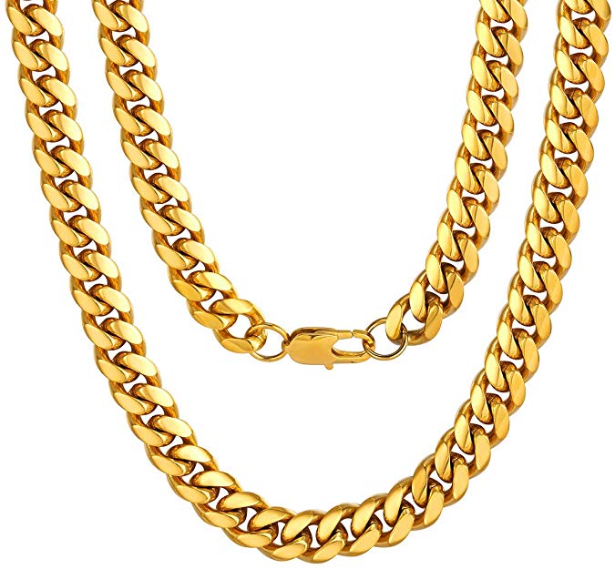 ChainsPro Men Chunky Miami Cuban Chain Necklace, Custom Available, 6/9/14mm Width, 18inch20inch22inch24inch26inch28inch30inch Length, Gold/Steel/Black Color (with Gift Box)