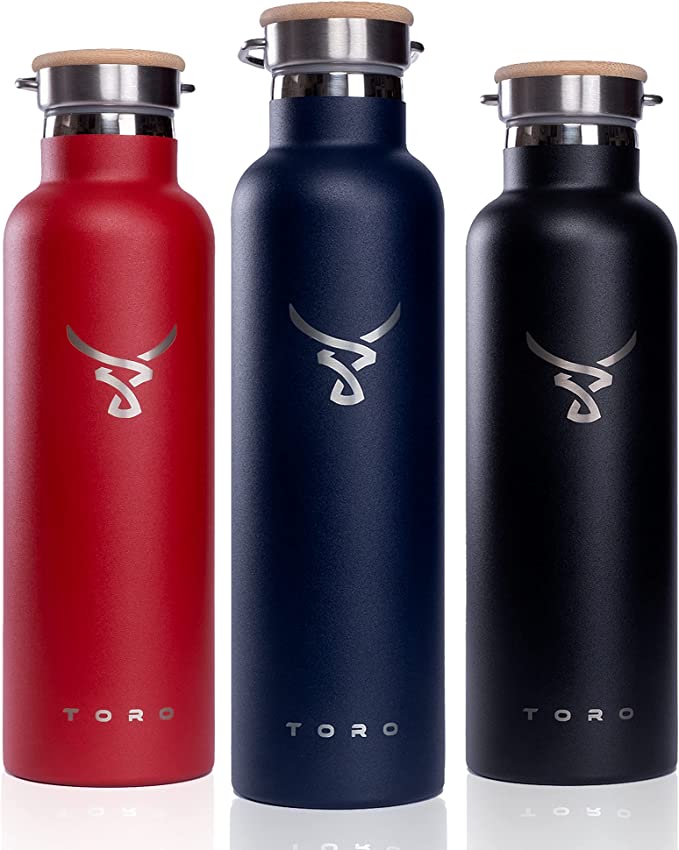 Toro Insulated Steel Water Bottle Vacuum Metal Flask Cold 24 Hours & Hot 12 Hours | Stainless Steel Lid & Sports Cap with Straw | Leak Proof No Condensation | 600ml / 750ml / 1000ml / 1L, Navy Blue