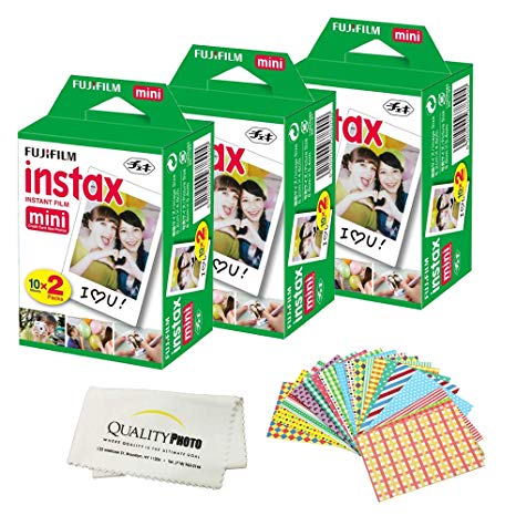 Fujifilm INSTAX Mini Instant Film 2 Pack - 60 Sheets - (White) for Fujifilm Instax Mini 8 & Mini 9 Cameras   Frame Stickers and Microfiber Cloth Accessories …