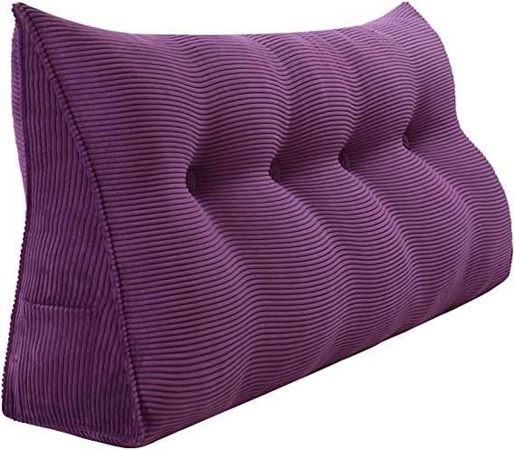 WOWMAX Triangular Reading Pillow Large Bolster Headboard Backrest Positioning Support Wedge Pillow, Pillow for Day Bed Bunk Bed with Removable Cover Purple Full