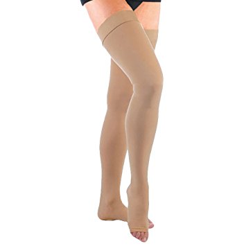 Ames Walker Unisex AW Style 305 Medical Weight Open Toe Compression Thigh High Stockings w/Silicone Dot Band - 30-40 mmHg Beige XXL 05-01-XXL-BEIGE Nylon/Spandex