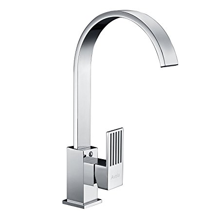Avola Single Lever Kitchen Sink Mixer Tap Contemporary Designer Chrome Finish Cubic Brass Body High Arch Flat Stainless Steel Swivel Spout