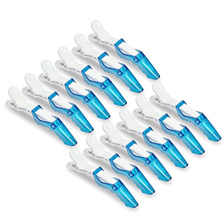 10 Pinup Clips - Professional Non Slip Alligator Hair Clips Double Hinged Design for Easy Salon Styling - Sectioning Crocodile Hair Clip Set with Wide Teeth for Extra Durable Grip (Transparent-Blue)