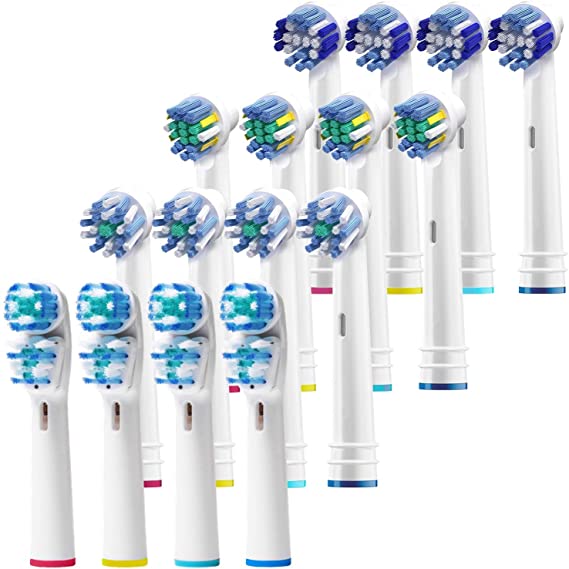 Oral B Replacement Brush Heads- Holiday Pack of 16 Double Clean, Cross, Floss, and Precise Oralb Braun Compatible Electric Toothbrush Parts- Fits Oral-B Kids, Pro 1000   More!