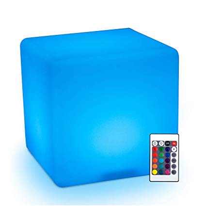 HomCom 16" RGB Waterproof Rechargeable Adjustable Color Changing Cube With Remote Control