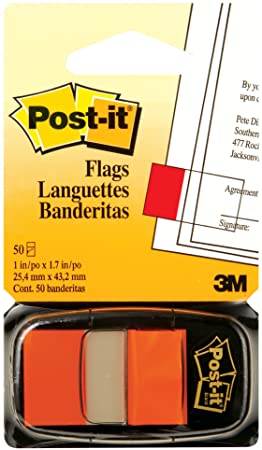 Post-it Flags, Orange, 1-Inch Wide, 50/Dispenser, 1-Dispenser/Pack