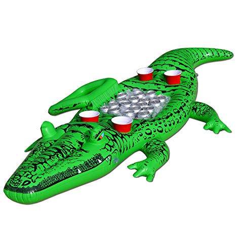 GoFloats Giant Party Gator Floating Alligator with Cooler and Cup Holders, Over 6' Long
