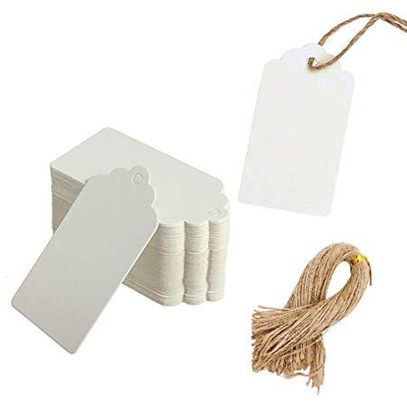 Paper Tags Gift Hang Tags with String 200pcs White