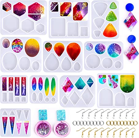 LET'S RESIN Resin Earring Mold, 171 Pcs Resin Jewelry Molds Making Kit with 11 Pack Variety Shape Resin Molds Silicone, Earring Molds for Epoxy Resin, Pendant, Earrings, Necklace, Keychains