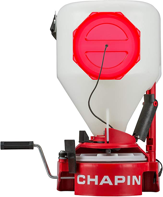 Chapin 8700A Chest Mount with Easy Fill Hopper Lawn Spreader, 35-Pounds, Translucent White Tank