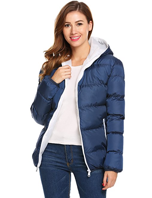SummerRio Women's Winter Thicken Quilted Cotton Puffer Jacket Full Zip Hooded Coat