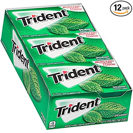 Trident Sugar Free Gum Spearmint, 14 ct (Pack of 12)