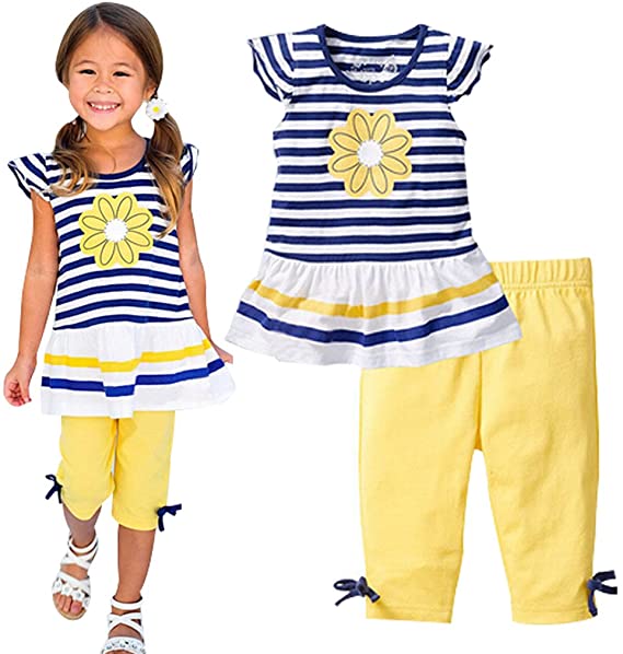 Baby Girl Summer Casual Clothing Suit Short Sleeve Striped T-Shirt  Pants