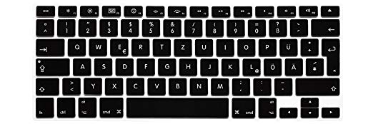 HRH German QWERTZ Silicone Keyboard Cover Skin for MacBook Air 13,Macbook Pro 13/15/17 (with or w/out Retina Display, 2015 or Older Version)&Older iMac EU Layout Keyboard Protector-Black