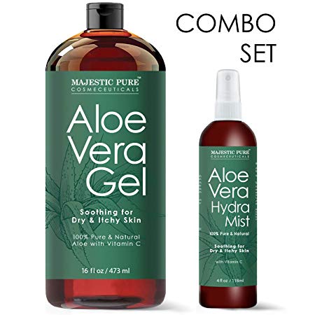 MAJESTIC PURE Aloe Vera Gel and Mist Super Combo - 16 oz Gel and 4 oz Hydra Spray - 100 Percent Pure and Natural Cold Pressed Aloe Vera for Hair Growth, Face, Body and Skin