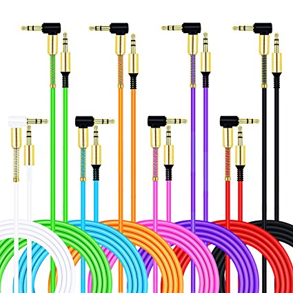 UMECORE [8pcs/Pack] 3.5mm 24K Gold Plated Male to Male Auxiliary Audio Jack to Jack cable 90 Degree Right Angle for Apple iPhone, iPod, iPad, Samsung,Smartphones & Tablets and Speakers