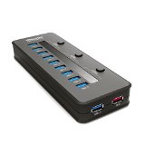 iDsonix USB 30 10 Port Hub  5V 21A Smart Charging Port  3 OnOff Switch with 12V 4A Power Adapter Build-in Surge Protector VIA VL812 Chipset