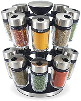 Cole & Mason Premium 16 Jar Filled Herb and Spice Carousel, Stainless Steel and Glass, 25.5 cm