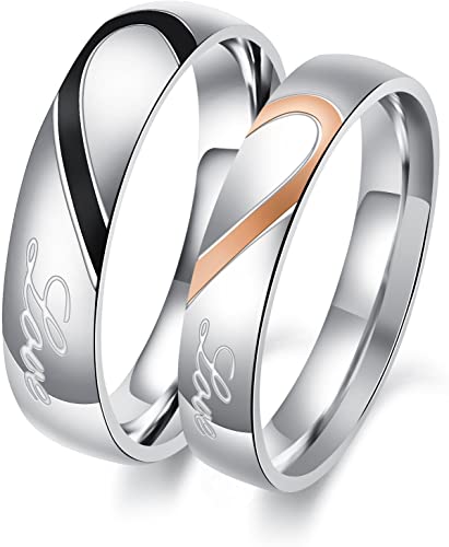 OPK Jewelry His and Her Stainless Steel Heart Shape Matching Set Real Love Couples Wedding Band (A Pair)