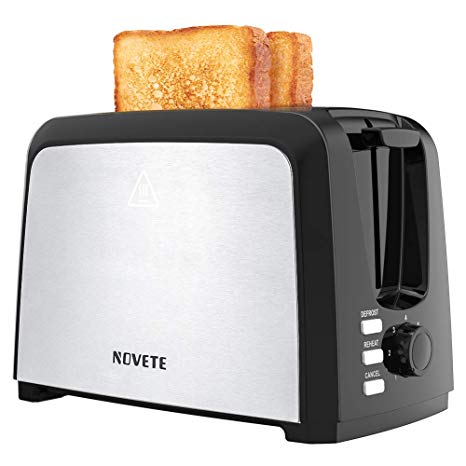 NOVETE Toaster 2 Slice Toaster, Home 2 Slice Toaster Wide Slot, Compact Toaster with 7 Shade Settings, Removable Crumb Tray, Defrost/Reheat/Cancel Functions, UL Certified Stainless Steel Black Toaster