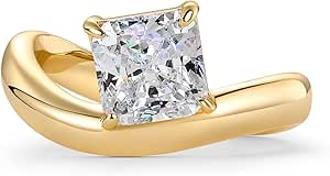 PAVOI 14K Gold Plated Premium Cubic Zirconia Square Solitaire Engagement Ring for Women | Unique Wavy Band Promise Ring | Fake Wedding Ring