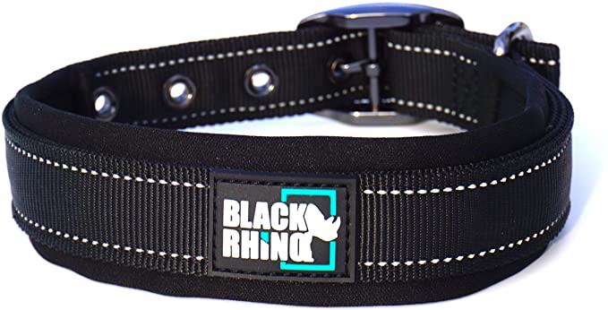 Black Rhino - The Comfort Collar Ultra Soft Neoprene Padded Dog Collar for All Breeds - Heavy Duty Adjustable Reflective Weatherproof