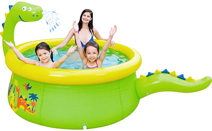 Lunvon Inflatable Swimming Pool for Kids, Dinosaur Pool Sprinkler Water Toys, Size 69" X 24.5", Kiddie Pool for Age 3
