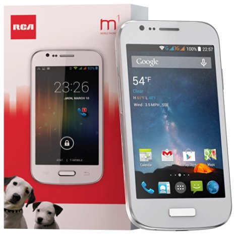 RCA M1 4.0 Unlocked Cell Phone, Dual SIM, 5MP Camera, Android 4.4, 1.3GHz (White)