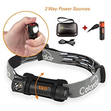Ultralight Waterproof LED Headlamp Flashlight, 150 Lumens, 1.2oz, Compact, 2 Way Power Sources USB Rechargeable & AA battery, Metal body, Best gift for Running, Camping, Kids, Hiking, Cycling