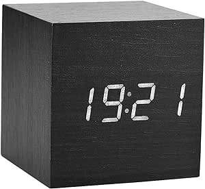 Zerone LED Horloge de Bureau Réveil Matin Horloge Digital Cube/Rectangulaire/Triangulaire Date Température Affichage avec Réveil Numérique de Voyage (Noir Cube)