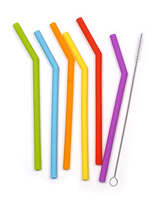 RSVP International Endurance Silicone 6.5-Inch Short Drink Straws with Cleaning Brush, 6 Count (SILI-65)