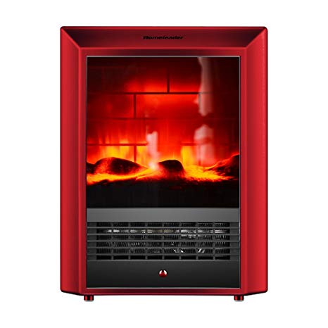 Homeleader Electric Fireplace, Mini Free-standing Portable Fireplace Heater, 750/1500W, Red